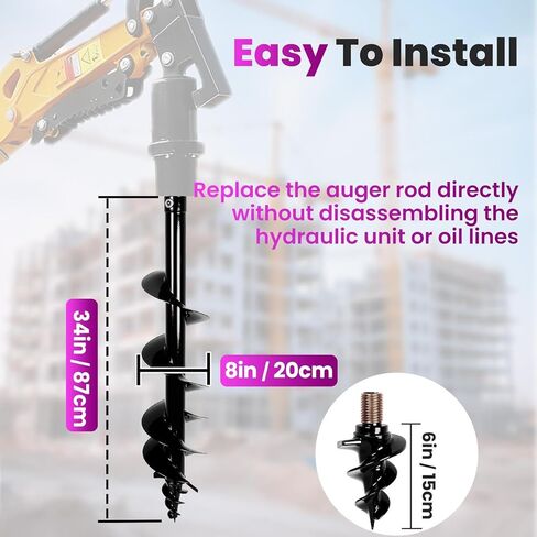 Alloy Steel Auger Drill Bit 34in, 8in Auger Rod for Hydraulic Drive Unit. 87cm Max Drilling Depth, 1.8in Connection Port. Direct Replacement for Earth Drilling, Planting, Construction. in Saudi Arabia