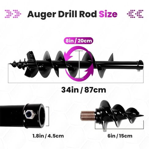 Alloy Steel Auger Drill Bit 34in, 8in Auger Rod for Hydraulic Drive Unit. 87cm Max Drilling Depth, 1.8in Connection Port. Direct Replacement for Earth Drilling, Planting, Construction. in Saudi Arabia