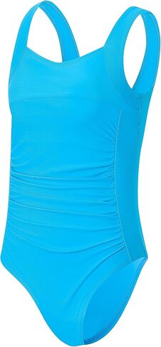 Girls One Piece Swimsuit Solid Ruched Square Neck Girls' Swimwear Beach Pool Bathing Suit Removable Chest Pad 6-16Y in Saudi Arabia
