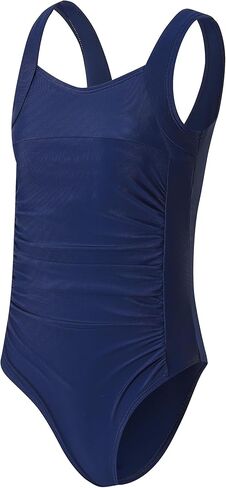 Girls One Piece Swimsuit Solid Ruched Square Neck Girls' Swimwear Beach Pool Bathing Suit Removable Chest Pad 6-16Y in Saudi Arabia