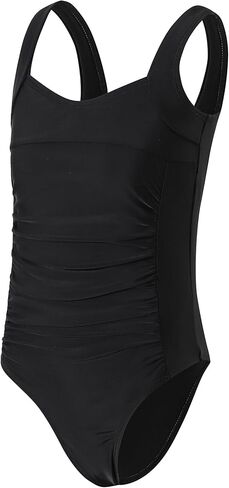 Girls One Piece Swimsuit Solid Ruched Square Neck Girls' Swimwear Beach Pool Bathing Suit Removable Chest Pad 6-16Y in Saudi Arabia