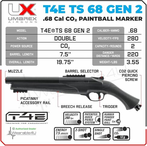 قلم تحديد كرات الطلاء Umarex T4E TS 68 GEN 2.68 Cal CO2 (2292203) in Saudi Arabia