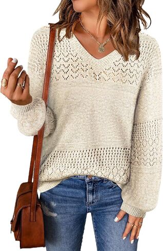 MixShe Women's V Neck Sweaters Lightweight Sweatshirt 2025 Fall Fashion S-XXL in Kuwait