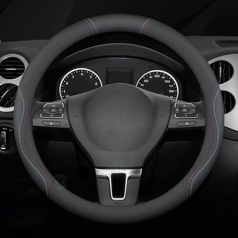 for Nissan Qashqai J10 Car Steering Wheel Cover Anti-Slip Breathable Car Steering Wheel Protector Car Accessories Interior,O-Type-Black line in Kuwait