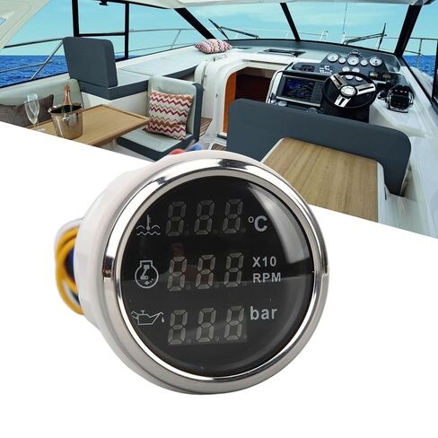 مقياس ضغط زيت سرعة درجة حرارة الماء ، 3 في 1 متر شاشة رقمية DC 9-32V لسفينة قارب الصيد اليخت RV ، ABS ، الفولاذ المقاوم للصدأ ، متر دائري 52 مم (ميدرق فضي للطلات السوداء) in Saudi Arabia