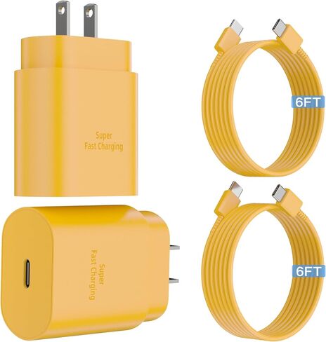 الشاحن السريع Super Fast Charger USB C ， 2-pack 25W Type C Charger Charger Fast Charge مع كابل 6 قدم متوافق مع Galaxy S23 Ultra/S23+/S22/S21/S20/Phone 15/15 Plus/15 Pro Max in Saudi Arabia