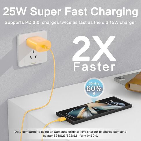 الشاحن السريع Super Fast Charger USB C ， 2-pack 25W Type C Charger Charger Fast Charge مع كابل 6 قدم متوافق مع Galaxy S23 Ultra/S23+/S22/S21/S20/Phone 15/15 Plus/15 Pro Max in Saudi Arabia