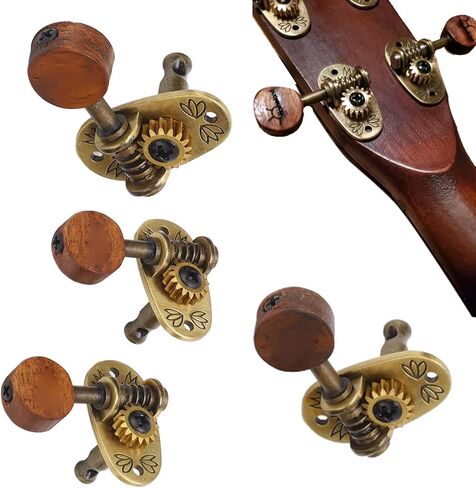 4Pcs Ukulele Tuning Pegs, Acoustic Guitar Pegs 2R 2L Machine Heads, Elegant Rosewood Bronze Zinc Alloy Ukulele Tuners with Sleeves and Screws for 4 String Instruments in Saudi Arabia