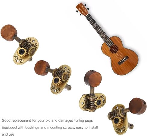 4Pcs Ukulele Tuning Pegs, Acoustic Guitar Pegs 2R 2L Machine Heads, Elegant Rosewood Bronze Zinc Alloy Ukulele Tuners with Sleeves and Screws for 4 String Instruments in Saudi Arabia