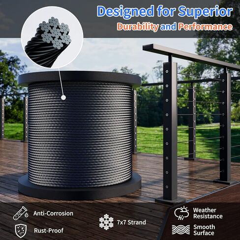 1/8 Stainless Steel Cable - Cable Railing Kit with Stainless Steel Wire and Cable Railing Hardware, Corrosion-Resistant Wire Rope for Marine/Outdoor/Construction Use 400FT in Saudi Arabia