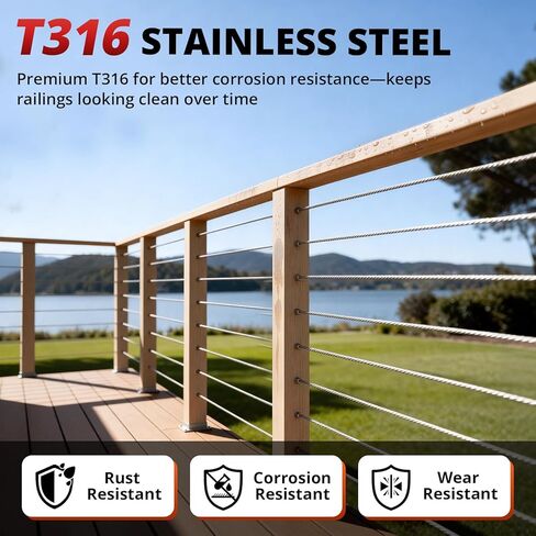 1/8 "T316 كابل من الفولاذ المقاوم للصدأ بطول 1000 قدم، حبل سلك من الفولاذ المقاوم للصدأ مع قاطع، كابل طائرات بناء 7 × 7 خيوط لمجموعة أدوات درابزين كابل سطح السفينة، الدرابزينات ذاتية الصنع in Kuwait