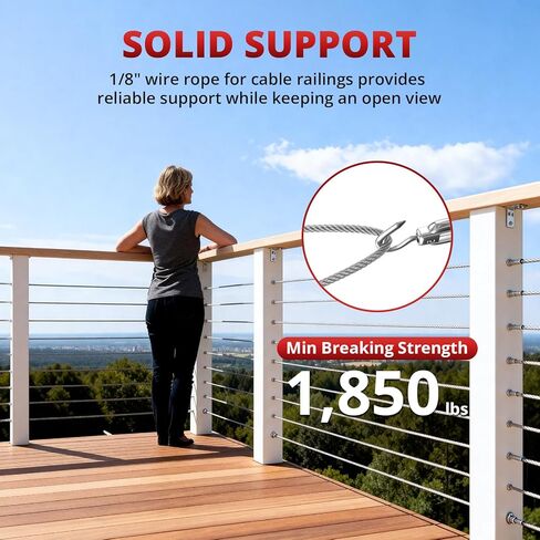 1/8 "T316 كابل من الفولاذ المقاوم للصدأ بطول 1000 قدم، حبل سلك من الفولاذ المقاوم للصدأ مع قاطع، كابل طائرات بناء 7 × 7 خيوط لمجموعة أدوات درابزين كابل سطح السفينة، الدرابزينات ذاتية الصنع in Kuwait