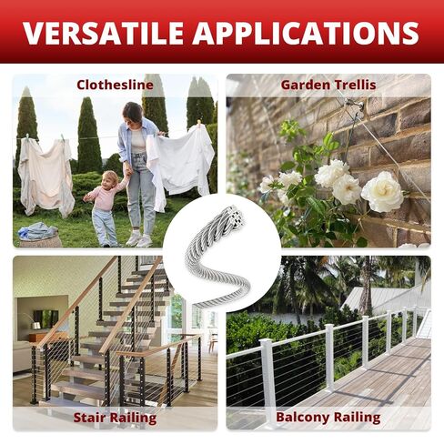 1/8 "T316 كابل من الفولاذ المقاوم للصدأ بطول 1000 قدم، حبل سلك من الفولاذ المقاوم للصدأ مع قاطع، كابل طائرات بناء 7 × 7 خيوط لمجموعة أدوات درابزين كابل سطح السفينة، الدرابزينات ذاتية الصنع in Kuwait