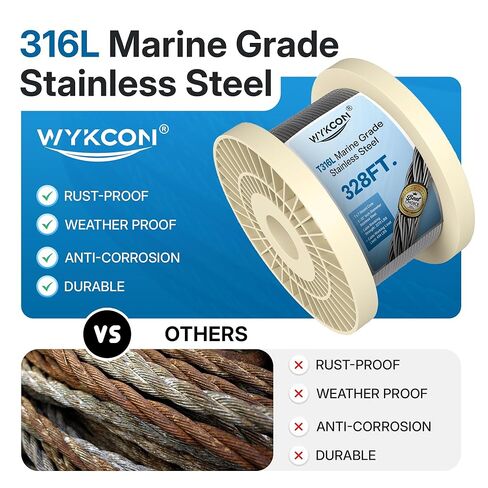 5/32" 316L Marine Grade Stainless Steel Cable Railing Wire Rope - Flexible for Easy Stair, Angle & Deck Curves - Rust-Resistant 7x7, 2270lb Strength - DIY Install in Saudi Arabia