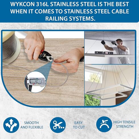 5/32" 316L Marine Grade Stainless Steel Cable Railing Wire Rope - Flexible for Easy Stair, Angle & Deck Curves - Rust-Resistant 7x7, 2270lb Strength - DIY Install in Saudi Arabia