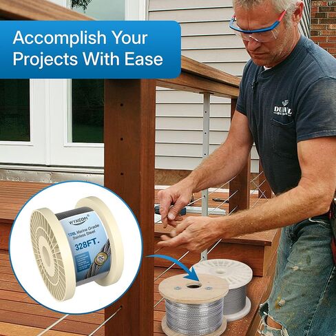 5/32" 316L Marine Grade Stainless Steel Cable Railing Wire Rope - Flexible for Easy Stair, Angle & Deck Curves - Rust-Resistant 7x7, 2270lb Strength - DIY Install in Saudi Arabia