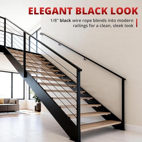 كابل من الفولاذ المقاوم للصدأ باللون الأسود بطول 1000 قدم مقاس 1/8 بوصة، كابل طائرة بحبل سلكي 7 × 7 لطقم نظام درابزين كابل سطح السفينة، يأتي مع قاطع in Kuwait