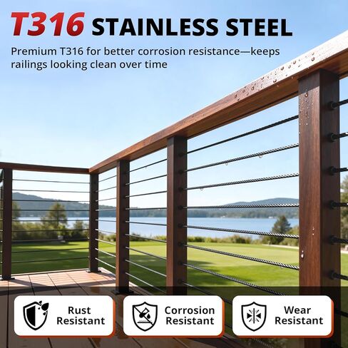 كابل من الفولاذ المقاوم للصدأ باللون الأسود بطول 1000 قدم مقاس 1/8 بوصة، كابل طائرة بحبل سلكي 7 × 7 لطقم نظام درابزين كابل سطح السفينة، يأتي مع قاطع in Kuwait