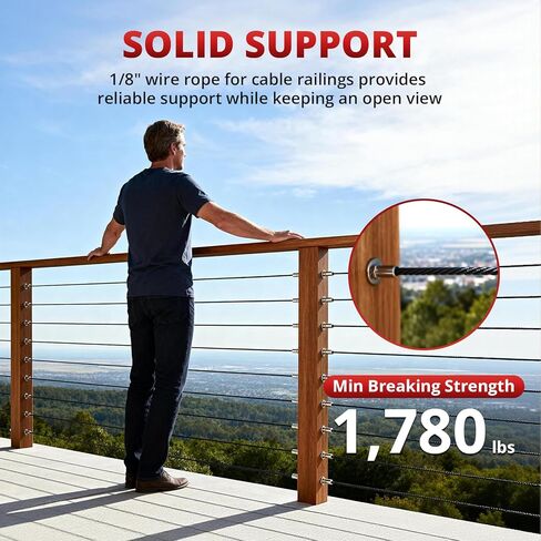 كابل من الفولاذ المقاوم للصدأ باللون الأسود بطول 1000 قدم مقاس 1/8 بوصة، كابل طائرة بحبل سلكي 7 × 7 لطقم نظام درابزين كابل سطح السفينة، يأتي مع قاطع in Kuwait