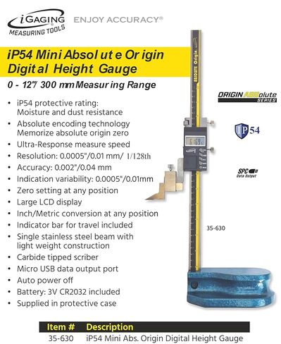 iGAGING 12"/300mm Electronic Digital Height Gage, Absolute Reading, in/mm/Fractional Reading, IP54 Protective Rating, #35-630 in Saudi Arabia