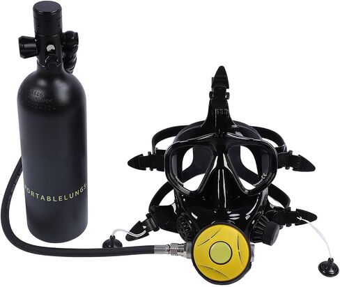 Scuba Tank Diving Gear, 1L Mini Scuba Tank with Full Face Diving Mask, Small Diving Oxygen Cylinder Portable Scuba Dive System with Camera Mount for Underwater Breathing Training in Kuwait