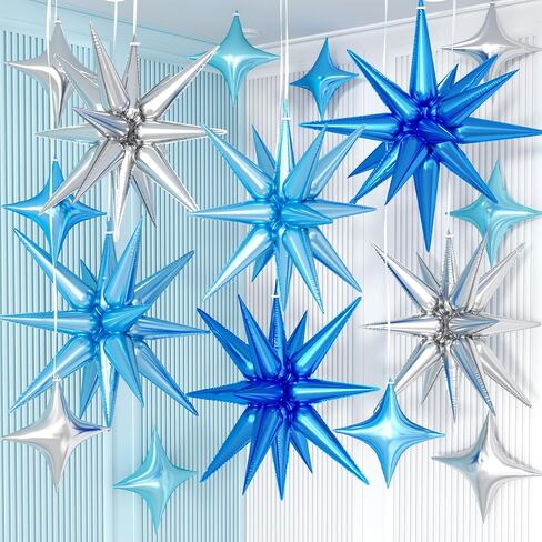 Green Star Balloons,Explosion Star Balloons Kit with 6Pcs 22Inch Cone Star Foil Balloons and 10Pcs 10Inch Four Pointed Star Balloons for Birthday Anniversary Disco Party Decorations in Kuwait