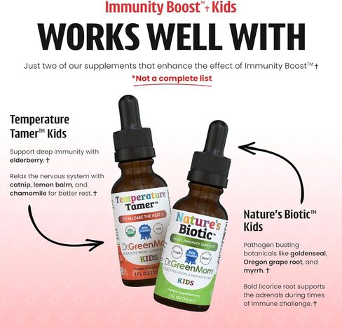 دكتور جرين موم لتعزيز المناعة - مكمل عشبي لدعم المناعة للأطفال الرضع والأطفال الصغار - قطرات سائلة مع إشنسا العضوية، البلسان، استراغالوس وفيتامين ج in Kuwait