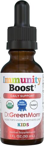 دكتور جرين موم لتعزيز المناعة - مكمل عشبي لدعم المناعة للأطفال الرضع والأطفال الصغار - قطرات سائلة مع إشنسا العضوية، البلسان، استراغالوس وفيتامين ج in Kuwait