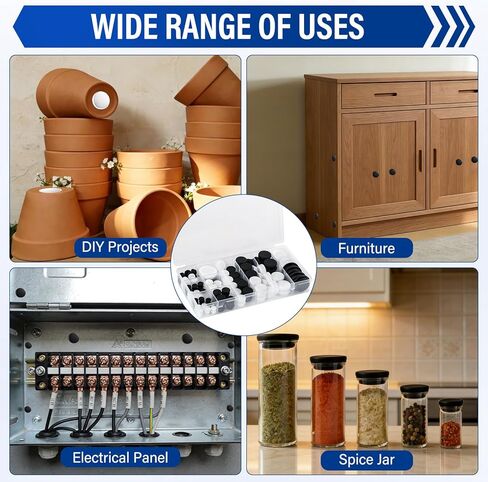 158-Piece Rubber Plugs for Round Holes, Assorted Sizes (8 Sizes), Black & White Silicone Hole Plugs for Bathrooms, Cars, Furniture, Pipes, and More - Durable, Reusable, and Easy to Install in Kuwait