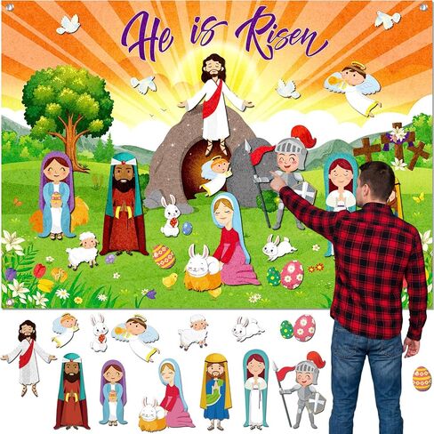 Tiamon Easter Felt Set Make an Easter He Lives Felt Scenes Resurrection Story Board Set with 14 Pcs Detachable Ornaments Wall Decor Easter Jesus DIY Crafts Kit for Easter Party, Spring Activity in Kuwait