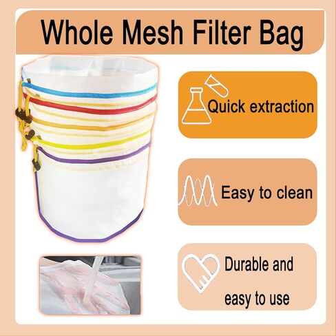 5 Gallon Filter Bags, 5-Pack Reusable Nylon All-Mesh Filter Bags 25-220 Micron, Multi-Use for Hydroponics Gardening, Industrial Applications in Kuwait