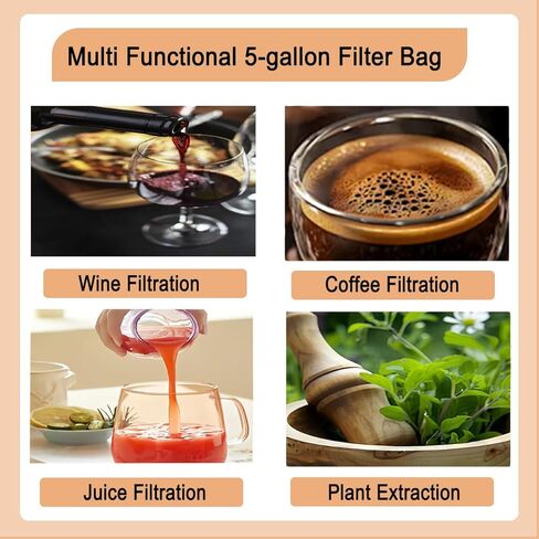 5 Gallon Filter Bags, 5-Pack Reusable Nylon All-Mesh Filter Bags 25-220 Micron, Multi-Use for Hydroponics Gardening, Industrial Applications in Kuwait