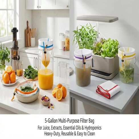 5 Gallon Filter Bags, 5-Pack Reusable Nylon All-Mesh Filter Bags 25-220 Micron, Multi-Use for Hydroponics Gardening, Industrial Applications in Kuwait