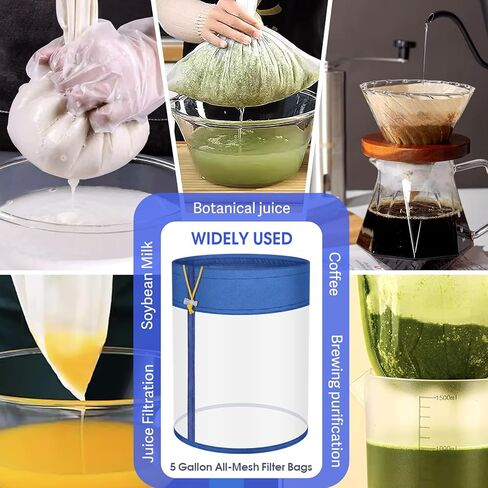 أكياس مصفاة شبكية سعة 5 جالون - مجموعة مكونة من 5 عبوات مع أحجام مرشحات متعددة الأغراض مع شاشة ضغط ممتازة - أكياس شبكية من النايلون قابلة لإعادة الاستخدام للخضروات المائية والشاي العشبي وترشيح الثلج in Kuwait
