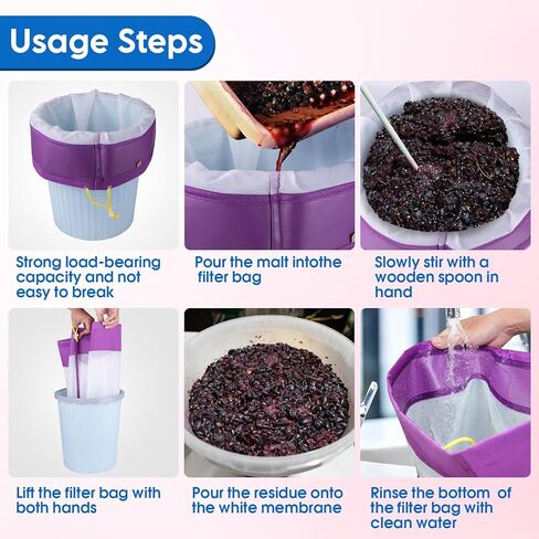 أكياس مصفاة شبكية سعة 5 جالون - مجموعة مكونة من 5 عبوات مع أحجام مرشحات متعددة الأغراض مع شاشة ضغط ممتازة - أكياس شبكية من النايلون قابلة لإعادة الاستخدام للخضروات المائية والشاي العشبي وترشيح الثلج in Kuwait