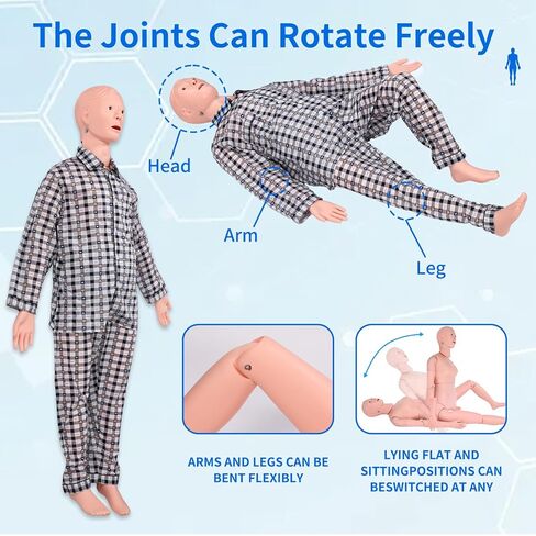 Nursing Training Mannequin, Medical Mannequin for Training Patient Care Manikin CPR Human Manikins 25 Items Nurse Skills with 3 Muscle Module & Patient Gown & Urinary for Teaching Pratice in Kuwait