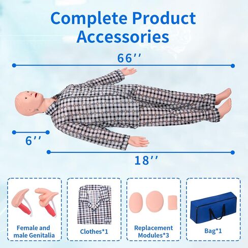 Nursing Training Mannequin, Medical Mannequin for Training Patient Care Manikin CPR Human Manikins 25 Items Nurse Skills with 3 Muscle Module & Patient Gown & Urinary for Teaching Pratice in Kuwait