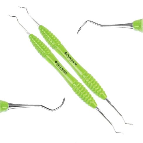 2Pcs Dental Sickle Scaler 204S - Professional Supragingival Calculus Removal Tool for Posterior Teeth - Silicone Rings Handle Green, Fine Point, Autoclavable - Hygienist & Dentist Supplies in Saudi Arabia