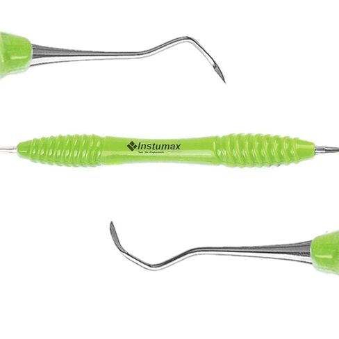 2Pcs Dental Sickle Scaler 204S - Professional Supragingival Calculus Removal Tool for Posterior Teeth - Silicone Rings Handle Green, Fine Point, Autoclavable - Hygienist & Dentist Supplies in Saudi Arabia