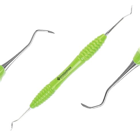 2Pcs Dental Sickle Scaler 204S - Professional Supragingival Calculus Removal Tool for Posterior Teeth - Silicone Rings Handle Green, Fine Point, Autoclavable - Hygienist & Dentist Supplies in Saudi Arabia