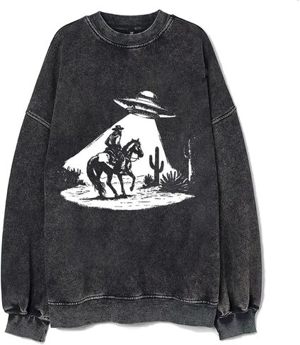 Bellelement Vintage UFO Cowboy Sweatshirt Western Cowboy Graphic Shirt in Saudi Arabia