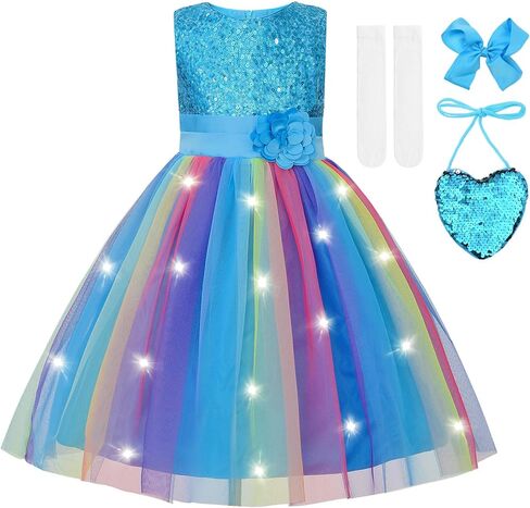 JerrisAppareel Girls Light up Dress Rainbow Sleeveless Dresses Birthday Party Pageant in Saudi Arabia