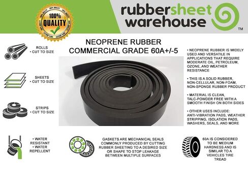 Rubber Sheet Warehouse .375" (3/8") Thick x 8" Wide x 5' Long -Neoprene Rubber Strip Commercial Grade 65A, Smooth Finish, Solid Rubber, Perfect for Weather Stripping, Gasket, Costume & DIY Projects … in Kuwait