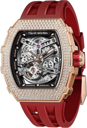 Mens Luxury Watch Automatic Watches for Men 50M Waterproof Japanese Mechanical Movement Tonneau Stainless Steel Case Sapphire Glass Big Face Watch Cool Unique Fashion Gift for Men in Kuwait