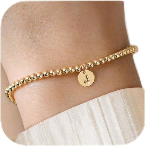 BAYLAY Gold Initial Bracelets for Women Jewelry, 14K Gold Plated Beaded Letter Bracelet Dainty Disc Charm Bracelets for Women Trendy Jewelry Gifts in Kuwait