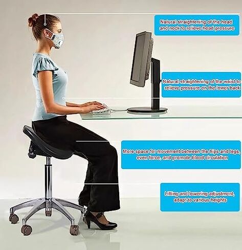 Ergonomic Saddle Stool with Back Support, Rolling Chair for Medical & Dental Offices, Adjustable Height, Dual Tilting Options, Comfortable & Stylish Design in Saudi Arabia