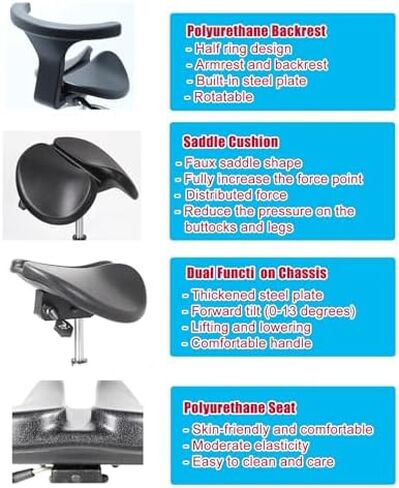 Ergonomic Saddle Stool with Back Support, Rolling Chair for Medical & Dental Offices, Adjustable Height, Dual Tilting Options, Comfortable & Stylish Design in Saudi Arabia