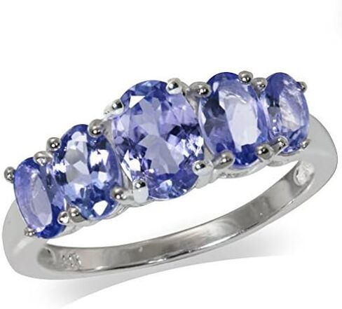 Silvershake Graduated 5-Stone Gemstone in White Gold Plated 925 Sterling Silver Right Hand Anniversary Ring Jewelry for Women in Kuwait