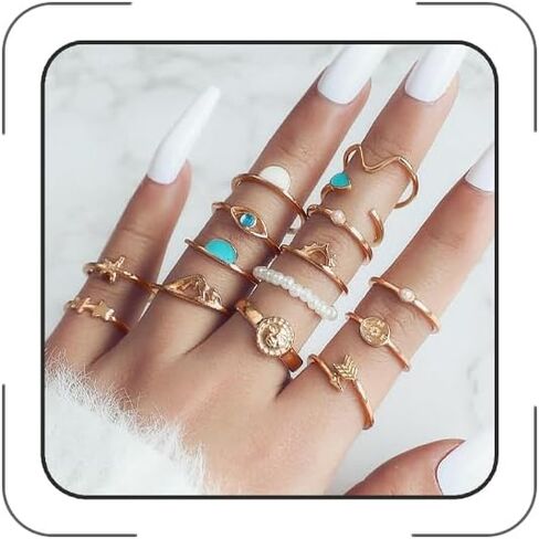 Todenb Gold Knuckle Rings Set for Women,Vintage Stackable Dainty Joint Finger Jewelry,Rice Bead Coin Sword Eye Finger Rings Midi Pinky Rings Pack in Saudi Arabia