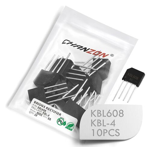 (عبوة من 10 قطع) صمام ثنائي لمقوم الجسر Chanzon KBL608 6A 800V KBL-4 (SIP-4) مرحلة واحدة، موجة كاملة 6 أمبير 800 فولت ثنائيات السيليكون الإلكترونية in Saudi Arabia